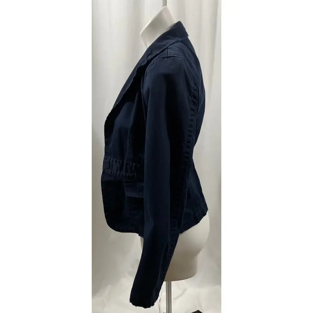 J. Crew Blazer Blue Distressed Tailored Open 100% Cotton Long Sleeve